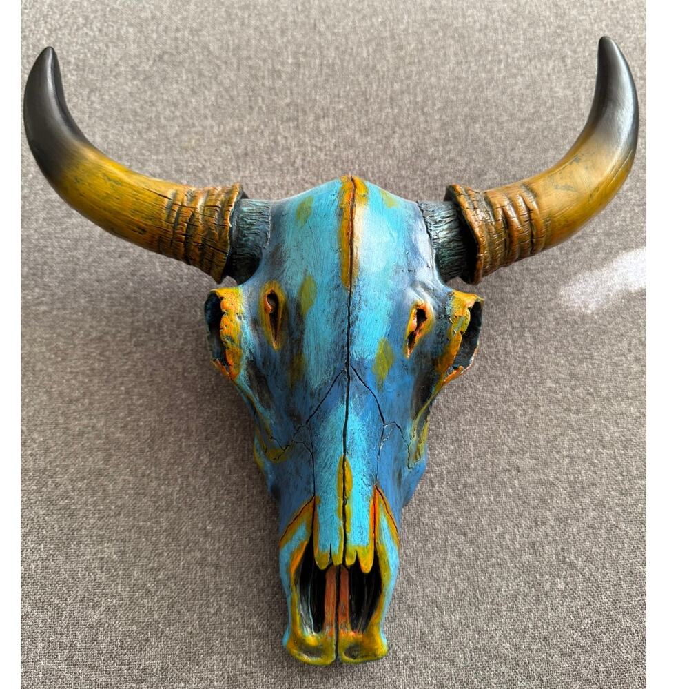 Turquoise Longhorn Skull Wall Decor – Western Boho Rustic Art